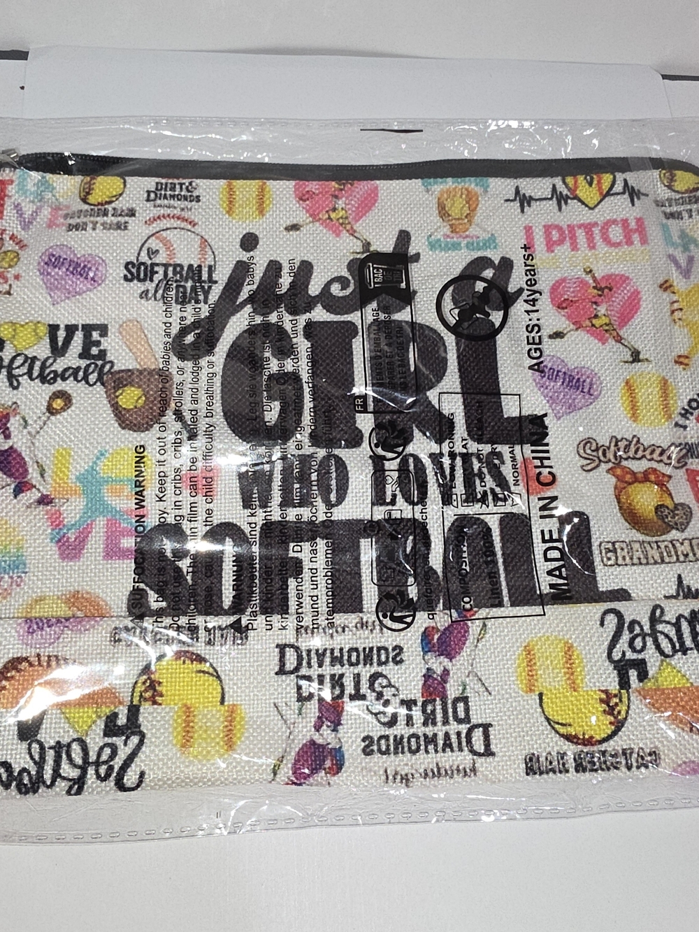 Softball Print Cosmetic Pouch - Multicolor